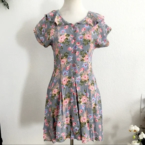 1990s pastel babydoll dress floral small blue pink - Picture 2 of 13